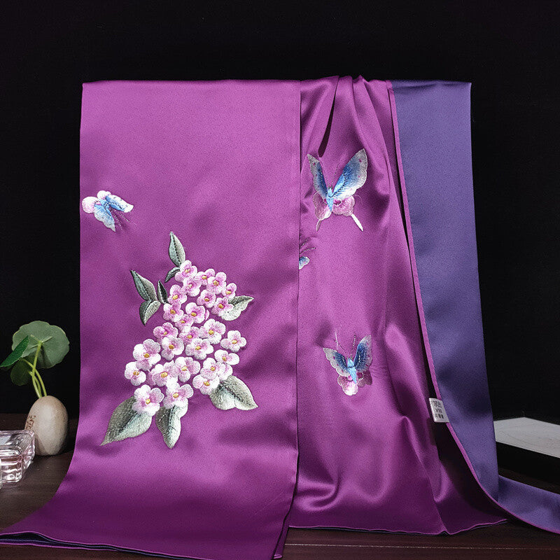 Purple Floral Silk Scarf